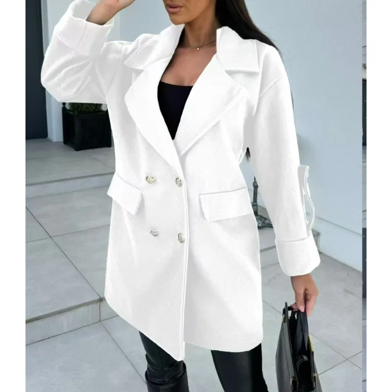 

Long Sleeves Blazers Coats for Women Streetwear 2025 Winter New Solid Color Fashionable Versatile Double Breasted Jacket Female