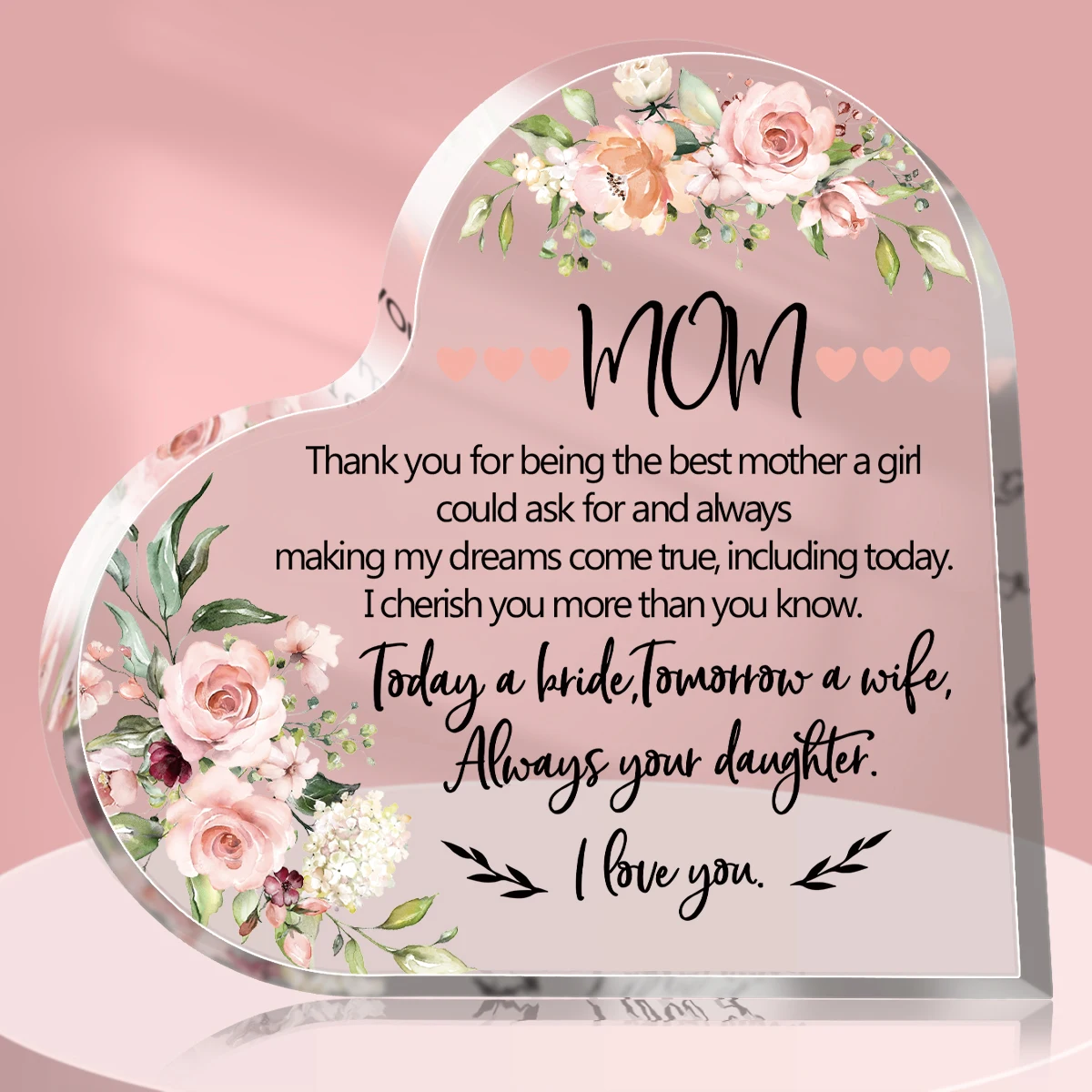 1Pc Mother\'s Day Gift Gift For Mom Transparent Acrylic Heart Plaque Acrylic Decoration Sign Thank You Gifts For Mom Home Decor