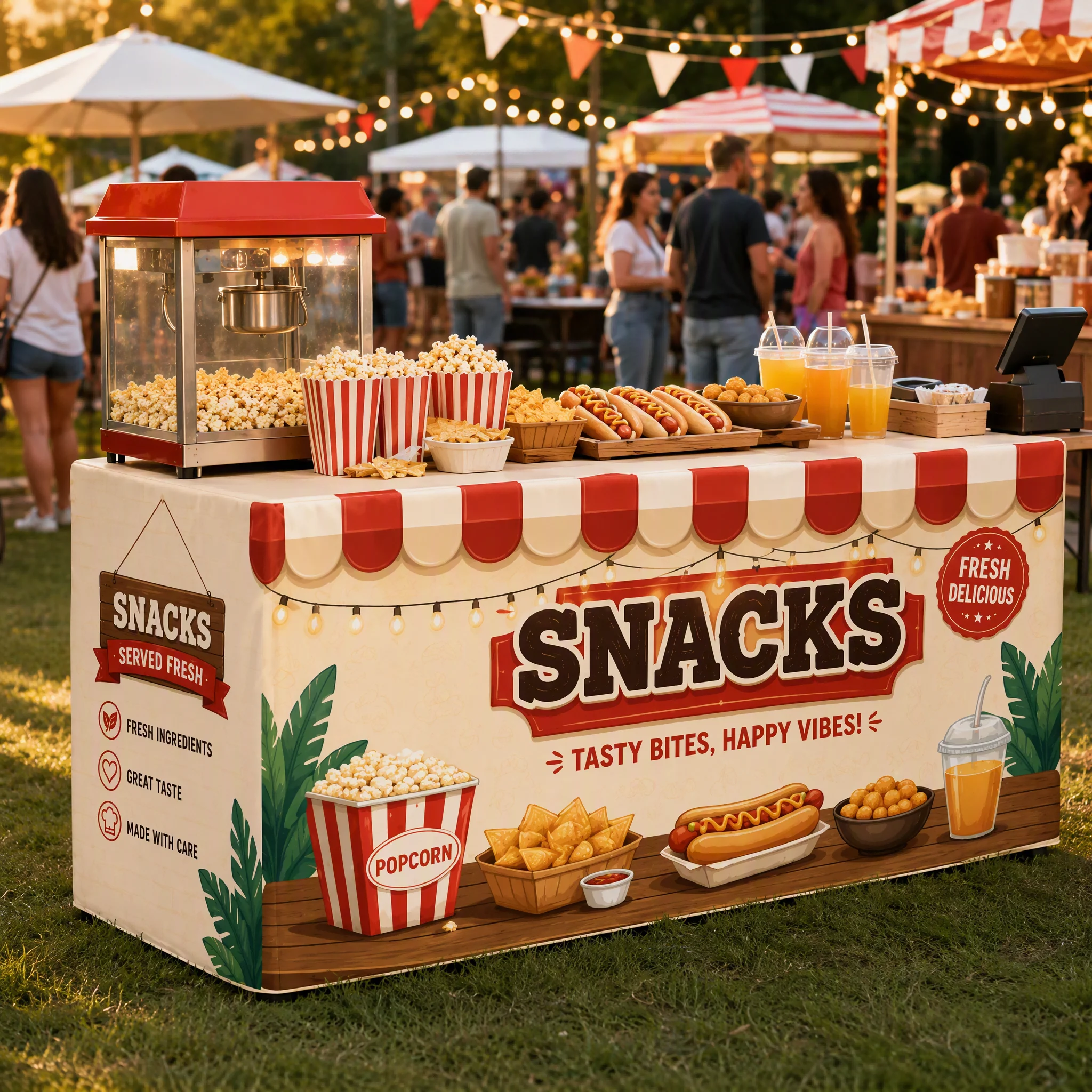 Custom Street Food Tablecloth Personalized Logo Printed Table Cover for Outdoor Food Stall Market Vendor Booth Display