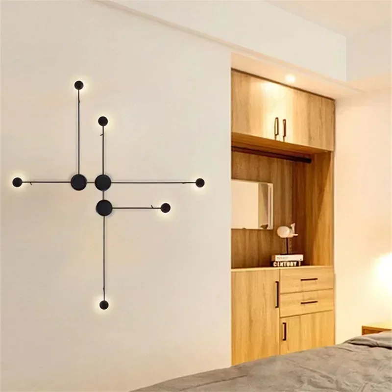 Nordic Minimalist Wall โคมไฟในร่ม LED สีดํา Wall Sconce Designer สําหรับห้องนั่งเล่น/พื้นหลังตกแต่งห้องนอน