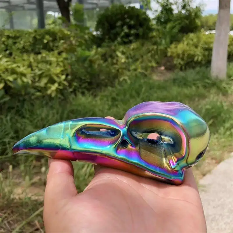 

Natural Aura Quartz Bird Skull Carving Gemstone Carved Reiki Healing Crafts Feng Shui Home Decoration Stone Statues Gift 1PCS