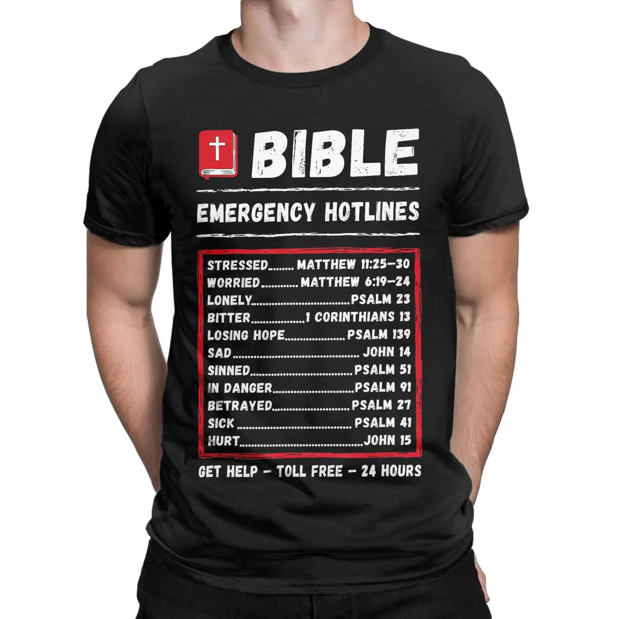 Men's Bible Emergency Hotlines Christian Scripture Jesus Number T Shirts  Cotton Tees Summer Streetwear Short-Sleeve  Tee Shirt