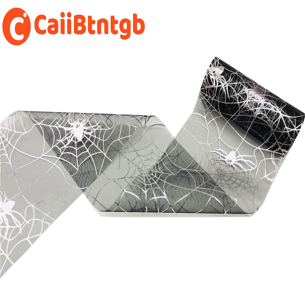 13CM*10Yards Halloween Tüllrolle Spinnennetz Tüllband Kürbis- und Fledermaus-Print Tüllrolle für Kranzherstellung Halloween-Dekoration – Detail 17