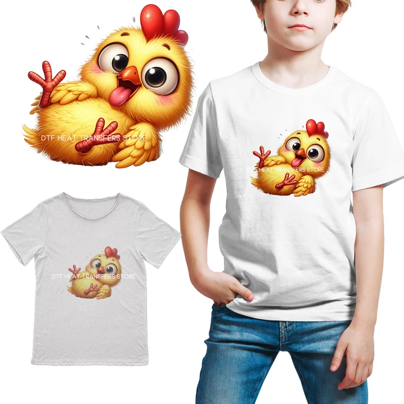 A funny little chicken in watercolor yellow Heat-sensitive Patches Application Stripes on Kids Clothes ironing Printing