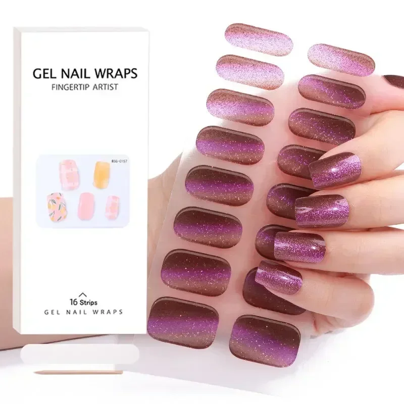 Farbverlauf rosa halb gehärtete Gel nagelst reifen Patch Slider Blumen Kleber Voll abdeckung Gel Nagel Stcikers UV-Lampe gehärtete Maniküre