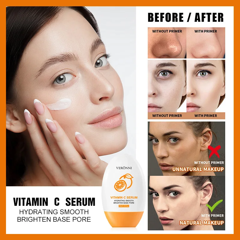 Crème de base hydratante pour le visage à base de vitamine C pour raffermir le maquillage, longue tenue, améliorer la texture du visage, pores invisibles