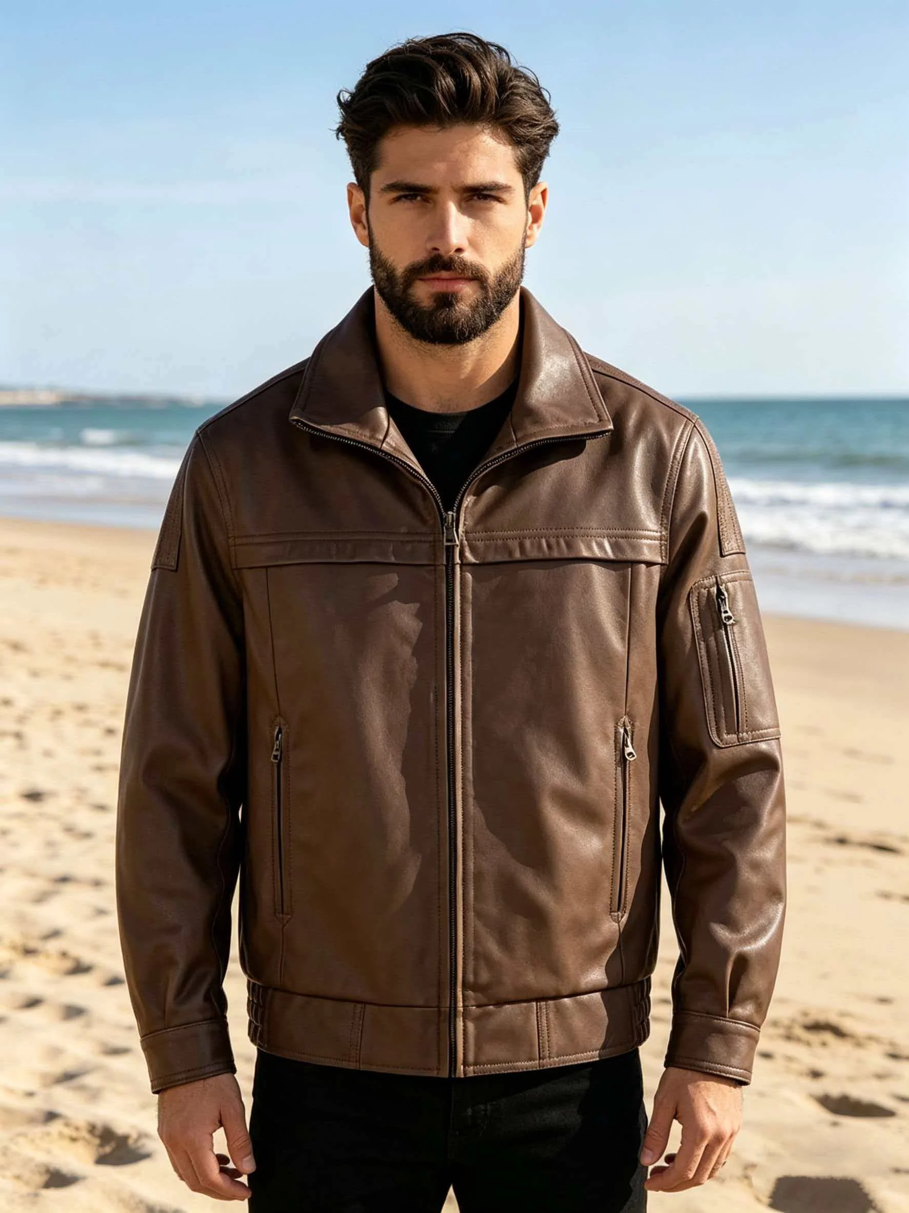 

Brown Autumn Leather Jacket Men Casual Style Plus Size 5XL Genuine Natural Soft Sheepskin Turn-Down Collar Leather Coat