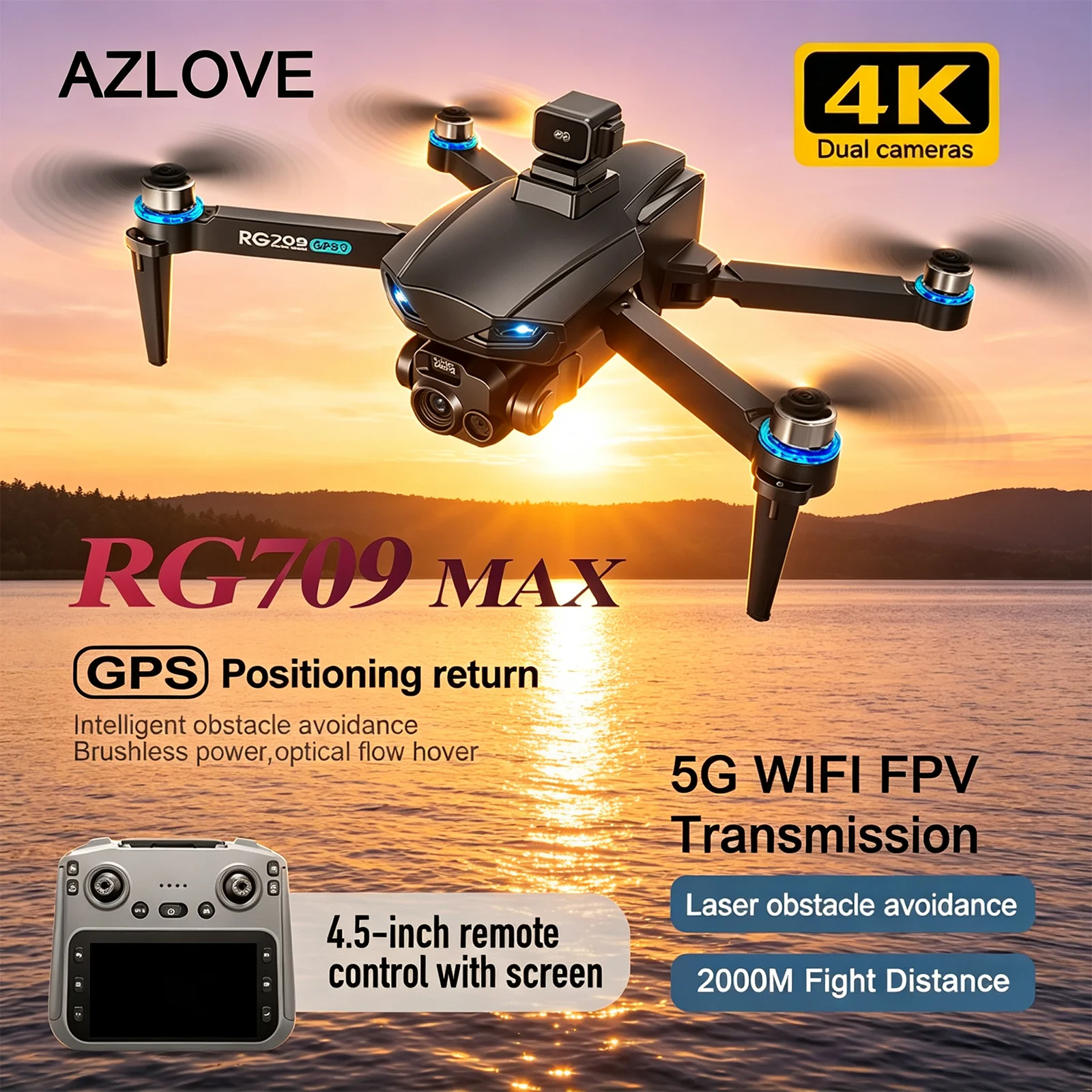 RG709 GPS Drone 4K Professional HD Camera UAV 5G WIFI Transmission Laser Obstacle Avoidance Foldable RC Security Quadcopter