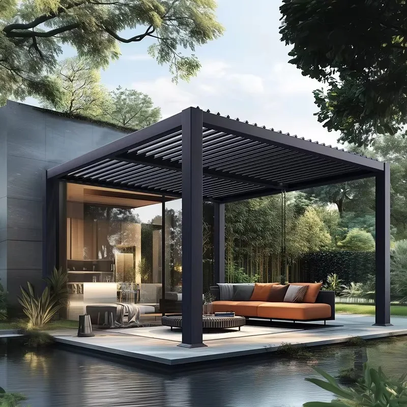 Outdoor Aluminum Pergola With Retractable Louvered Roof Garden Balcony Backyard Waterproof Motorized Pergola
