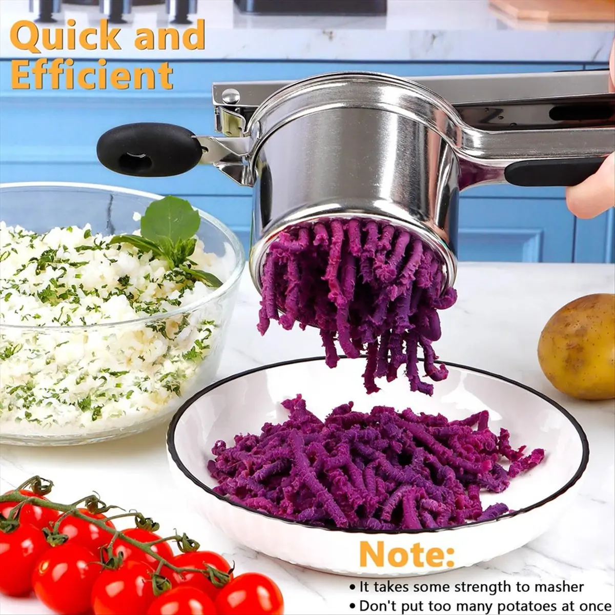Potato Ricer with 4 Discs, Heavy Duty Stainless Steel Potato Masher and Ricer for Mashed Potatoes Tool, Lemon Squeezer