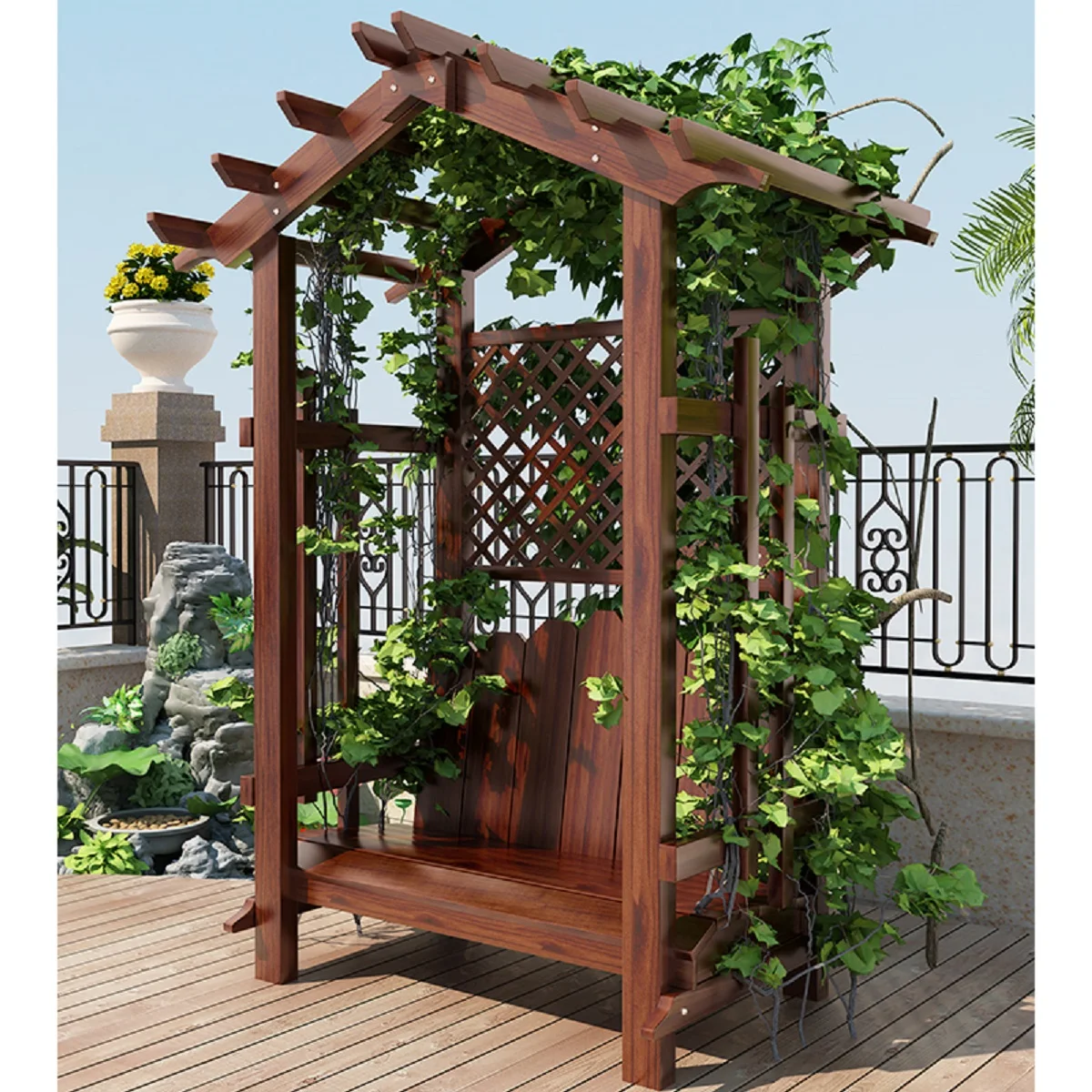 

Outdoor flower shelf Anticorrosion wood arch patio table and chair decorated grape truss garden balcony fence climbing pergola