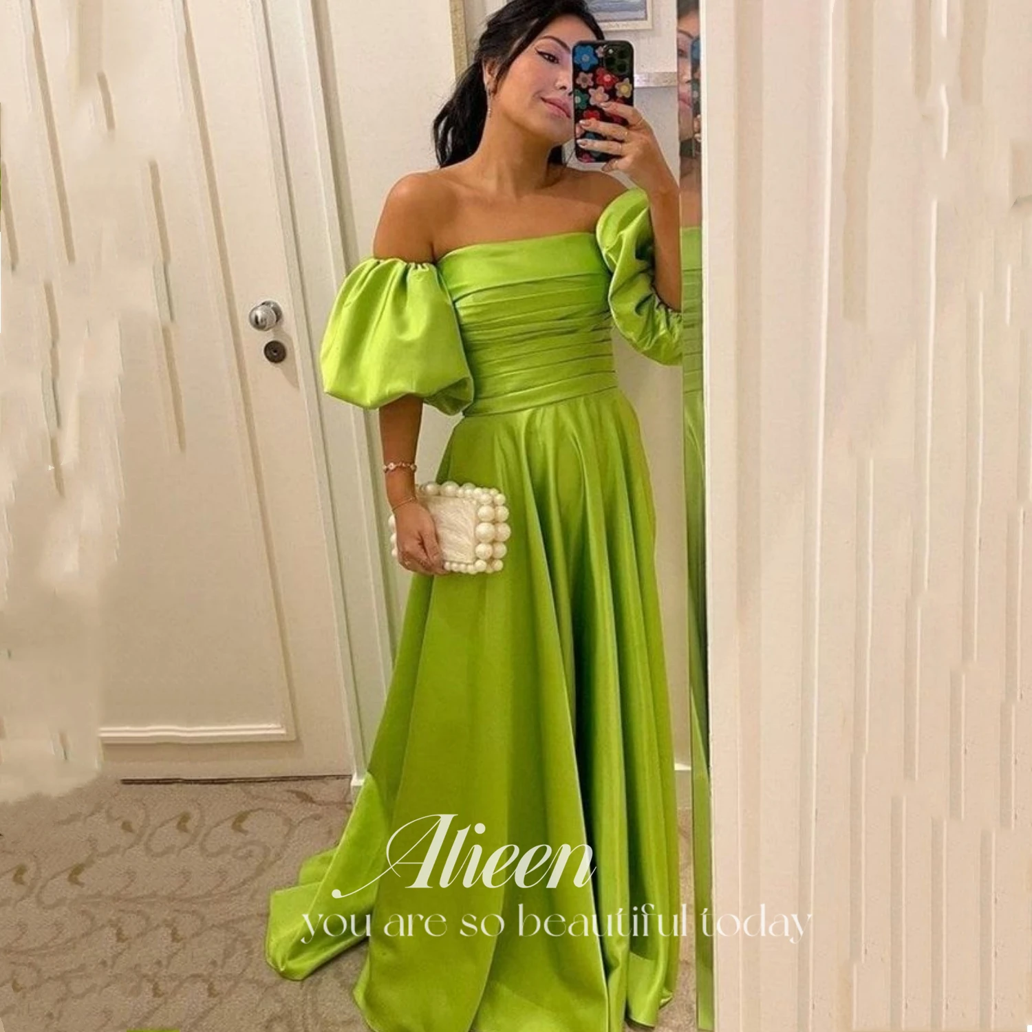 

Off Shoulder Celebrity Dresses Long A Line Платье знаменитости Taffeta Evening Party Dresses Robes de célébrités with Sleeve