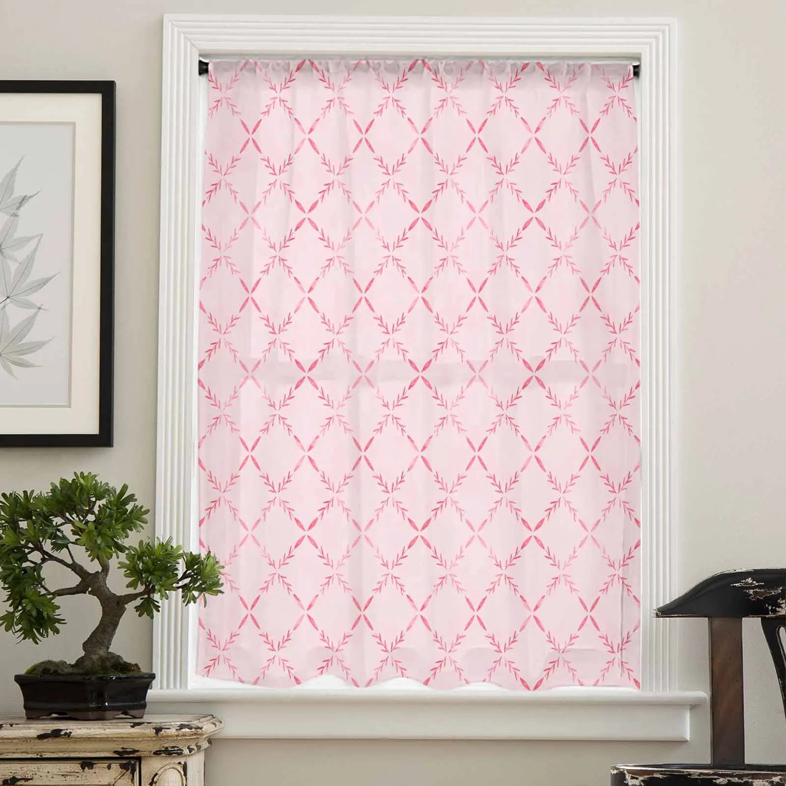 Diamond Grid Texture Pink Sheer Curtain Living Room Drapes Home Bedroom Voile Curtain Tulle Window Curtain