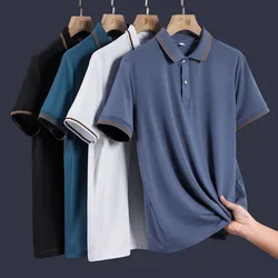 Smart Casual Summer Men's Solid Turn-down Collar Button Ice Silk Quick Drying Trend Versatile Loose Short Sleeve Polo Shirts Top