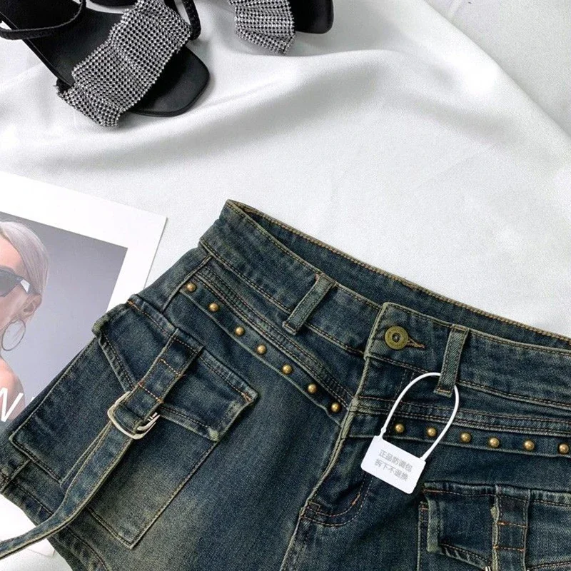 Y2K 2000S Cargo Denim Shorts Women Streetwear Vintage High Waist Shorts Jeans Summer Harajuku Korean Sexy Hot Short Pants New
