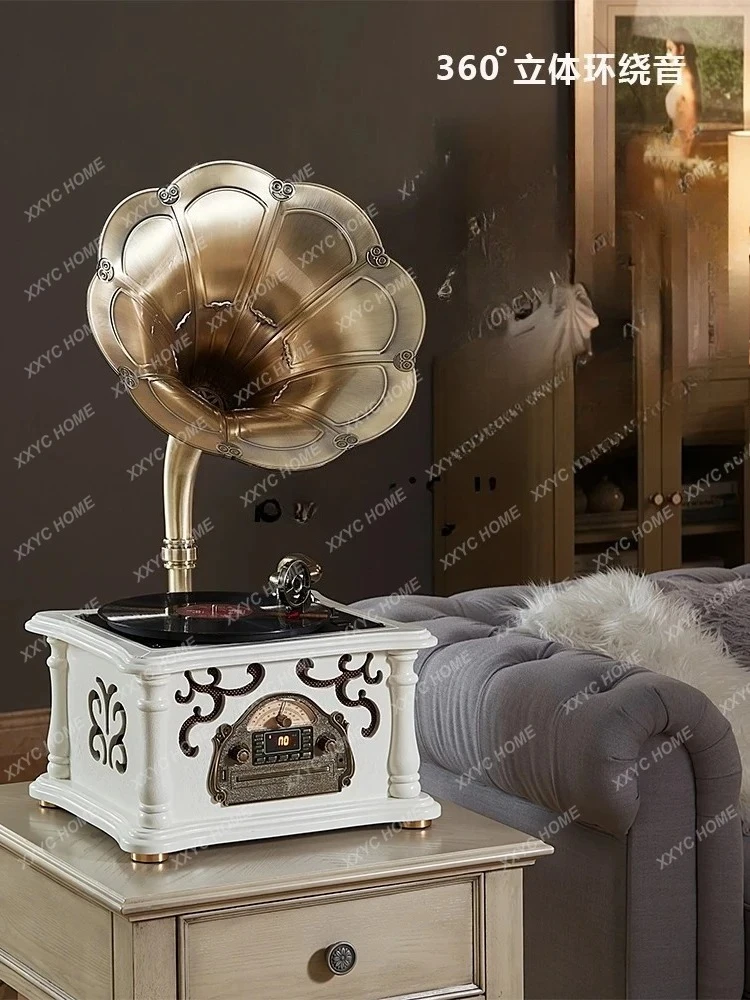 A  Light phonograph retro European living room antique audio solid wood CD vinyl integrated vinyl record player