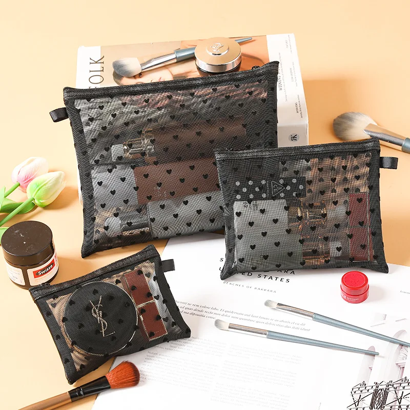3pcs/set Hot Mini Transparent Heart Makeup Bag Women Portable Lipsticks Cosmetic Storage Pouch Ins Clear Ctue Small Make Up Bag