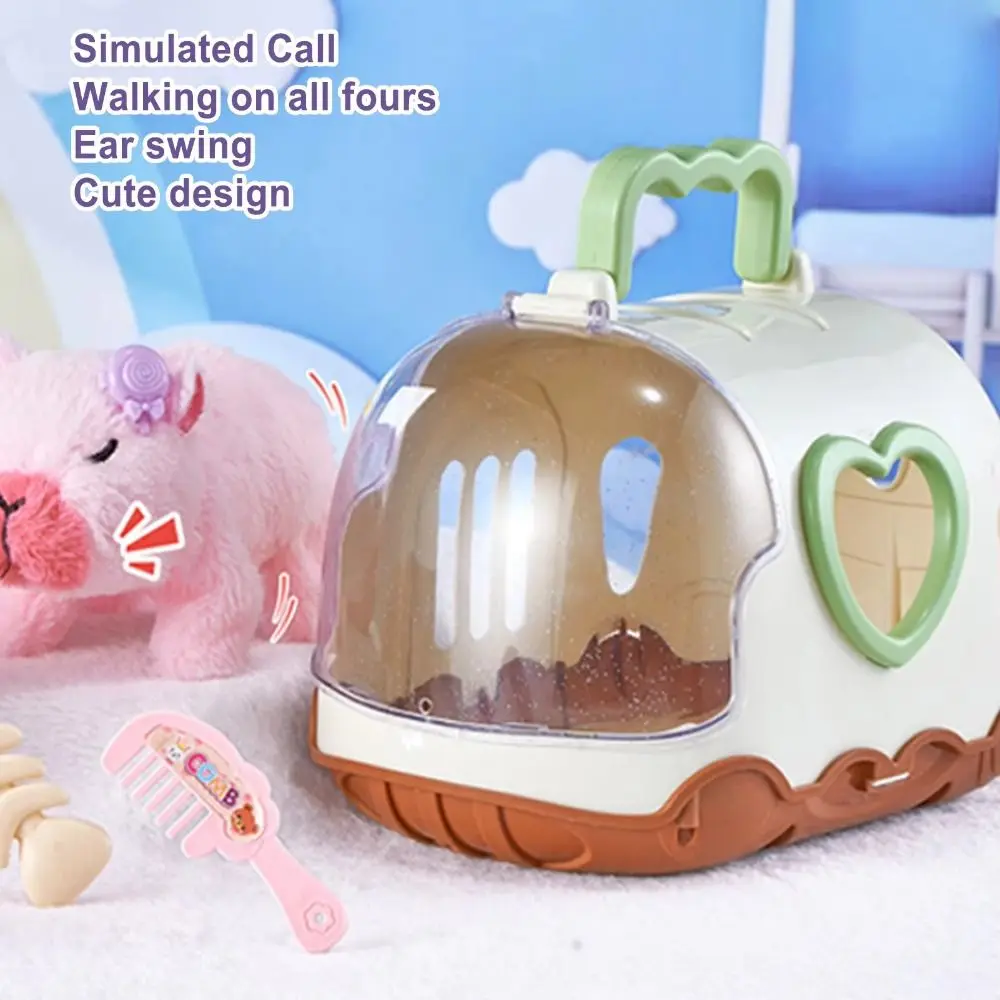 Rechargeable Electric Capybara Toy with Sound Cute Capybara Walking Doll Interactive Mouth Moving Plush Capybara Figure Set