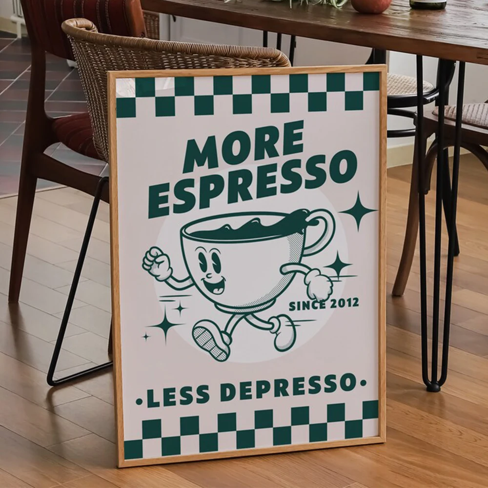Affiche de peinture sur toile pour la décoration de la maison, plus d'expresso moins Depresso, citations de café funky, impressions d'art mural, gérer pour la cuisine, la chambre, 73