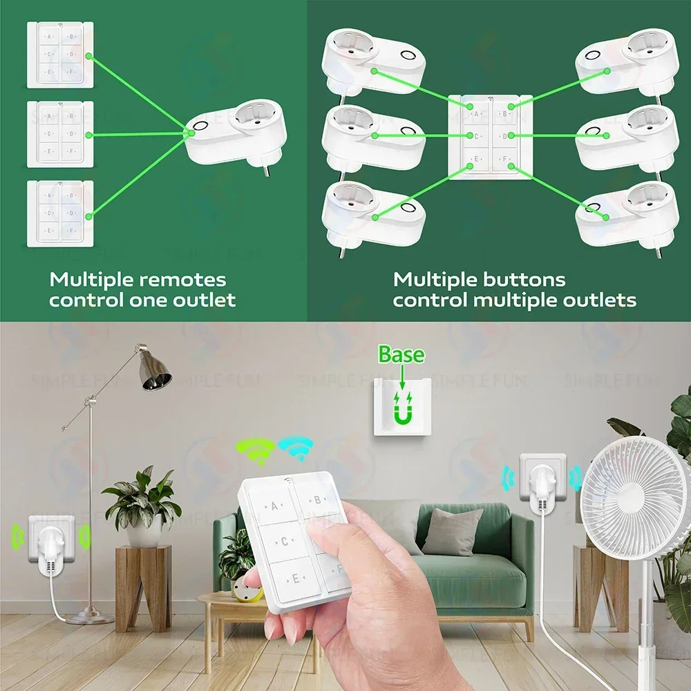 433MHz EU FR Wireless Remote Control Plug 15A 220V RF Smart Socket,Magnetic Panel Switch,Electrical Outlet for Home Appliance