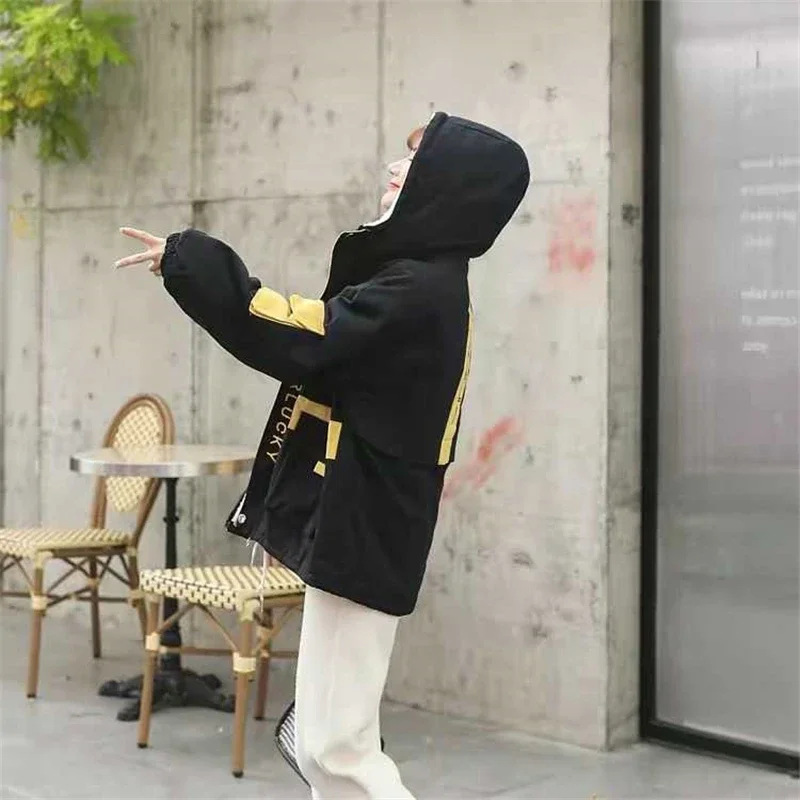 Women Korean Style Loose Warm Hooded Casual Jackets Winter Thickening Cashmere Biker Jacket Street Wear Big Pocket Windbreaker