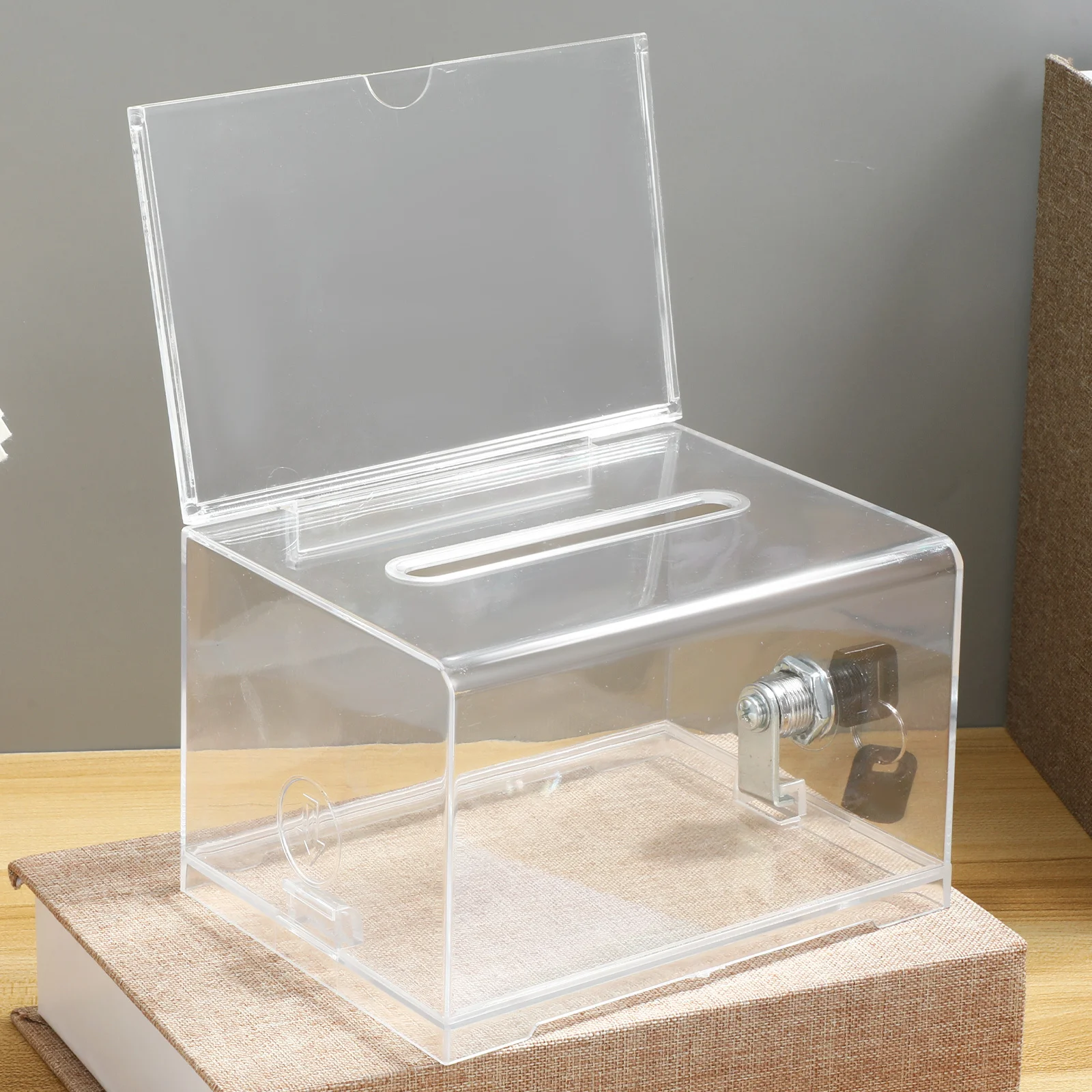 Clear Lockable Donation Box Acrylic for Charity Fundraising Voting Raffle Tickets Ballot Suggestion Drop Container