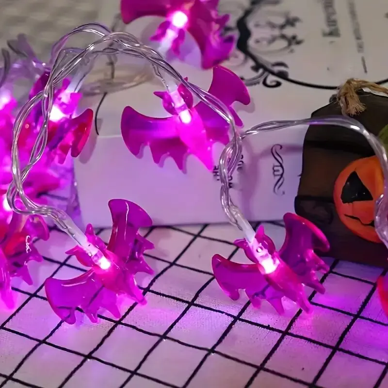 1PC Halloween Paarse Vleermuis Lichtslingers 10/20LED Batterij Aangedreven Feestelijke Lamp Terror Decoratie Licht Voor Feest, bar Spookhuis