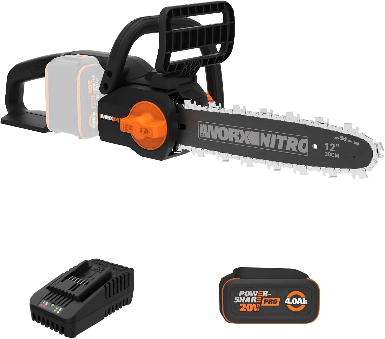 

20V 12" Cordless Brushless Chainsaw 4.0 Ah Battery and Charger Included WG350