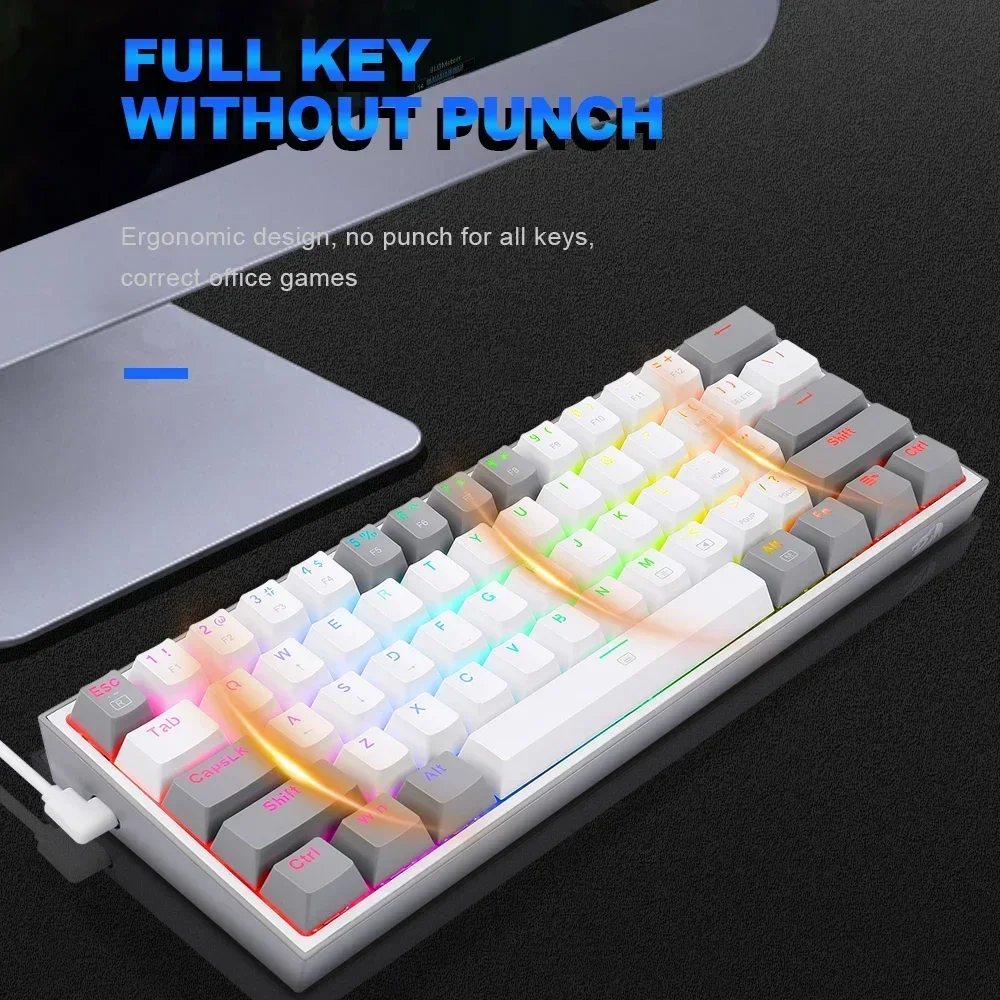 Baru! K617 RGB USB Mini Mechanical Gaming Keyboard Red Switch 61 Keys Kabel berkabel yang dapat dilepas, portabel untuk bepergian