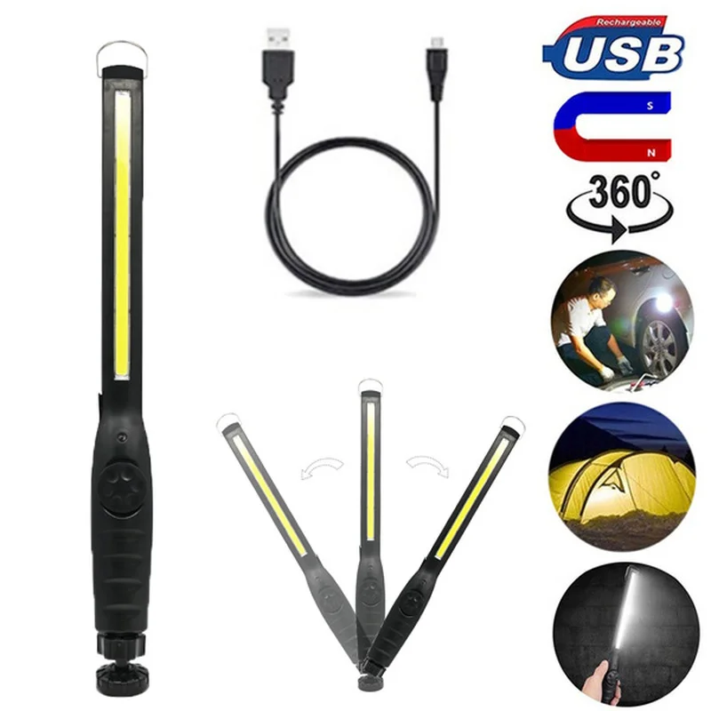 Multifunction USB Rechargeable COB LED Work Light with Hook Portable Lantern Inspection Light Camping Car Repair Lamp
