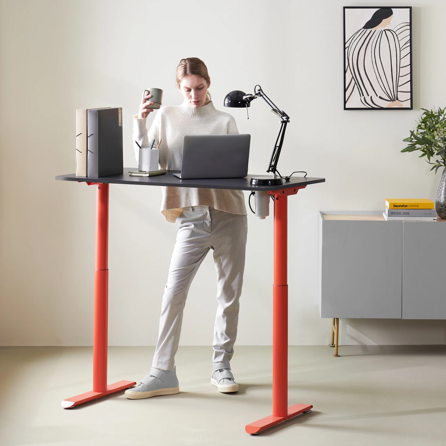 Standing Desk Frame - Single Motor Height Adjustable Base (Ergonomic Office Furniture, Electric Lift System
