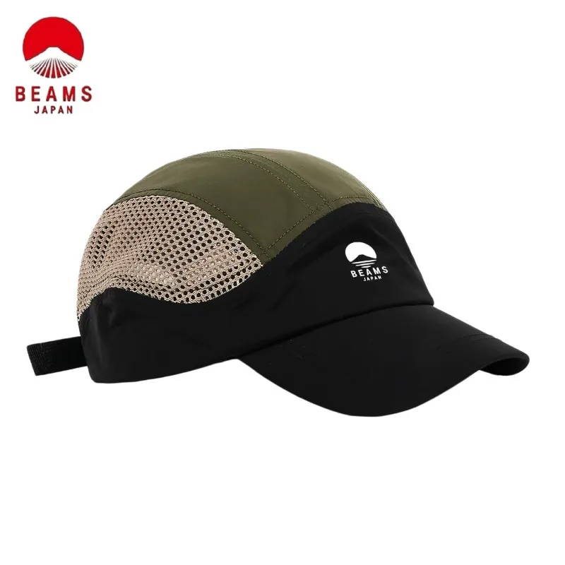 BEAMS Japanese‑Style Quick‑Dry Mesh Cap, Waterproof Color‑Block 5 Panel Baseball Cap, Outdoor Peaked Hat Unisex