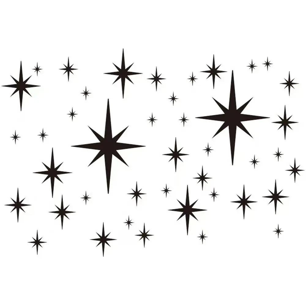 42PCS Reflective Surface Mirror Wall Stickers Self Adhesive Geometric Star Wall Decals Starburst Pattern Mirror Finish