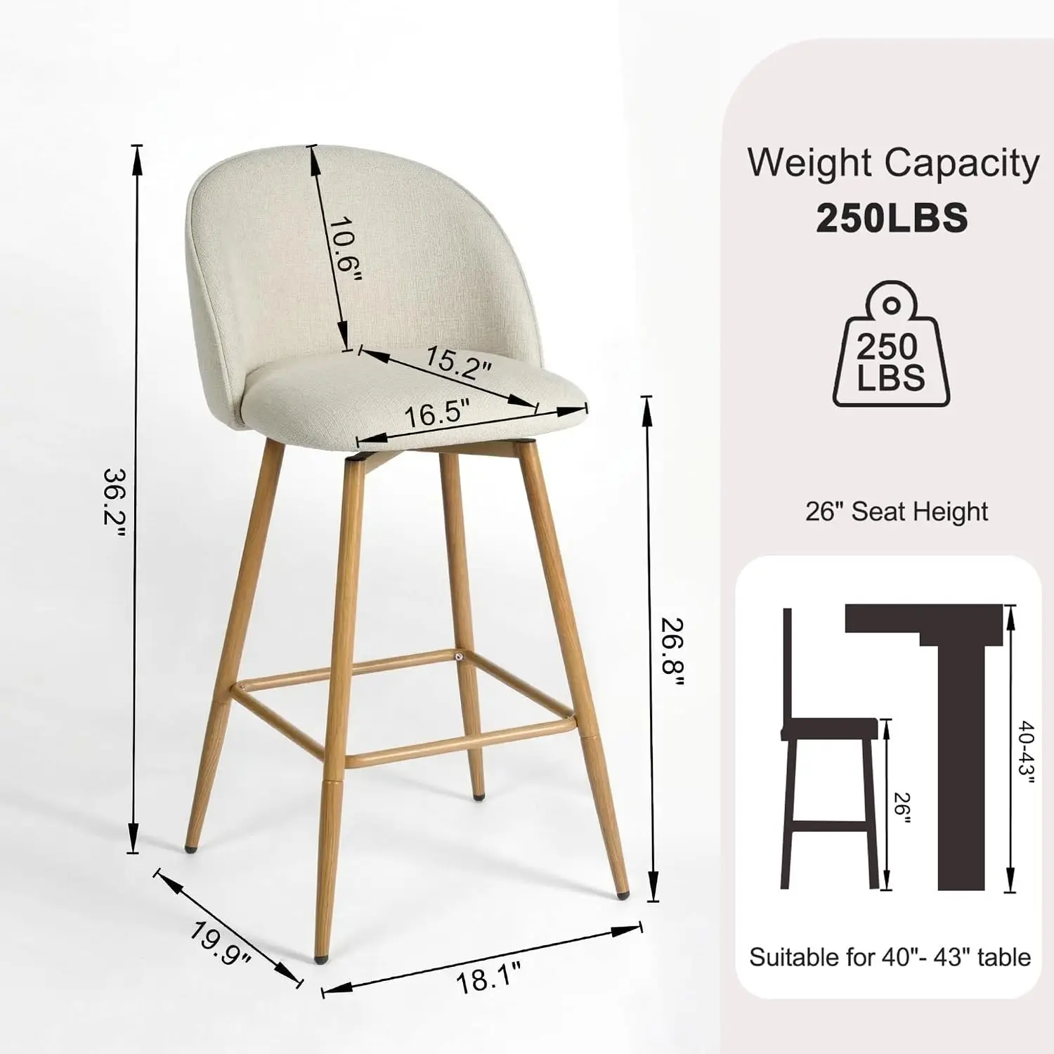 Set of 2 Swivel Counter Height Bar Stools with Ergonomic Seat Footrest and 26 Inch Seat Height for Kitchen Island, Customized