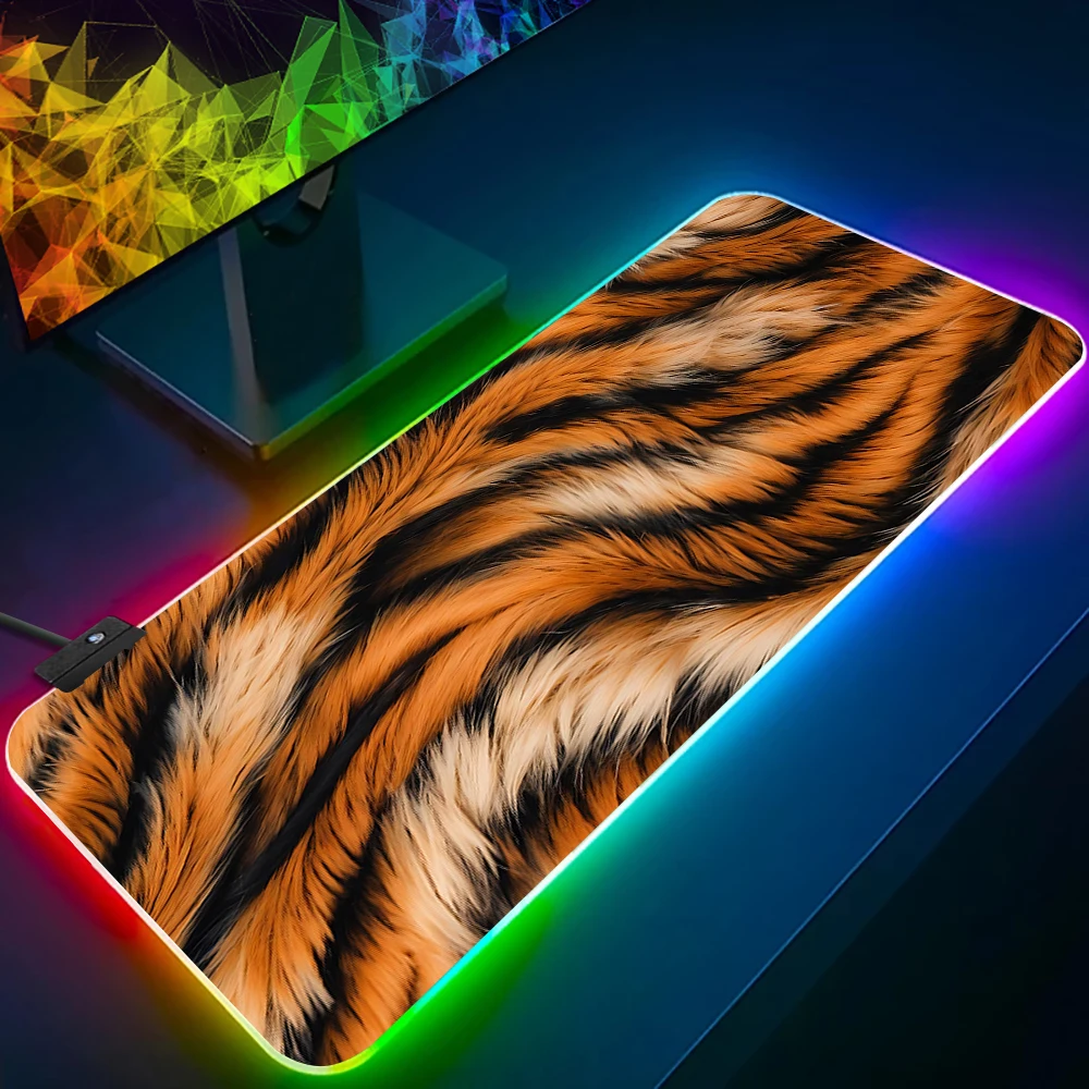 

Модный коврик для мыши с леопардовым принтом RGB для геймеров, светящийся LED коврик для мыши, резиновый игровой коврик для компьютера