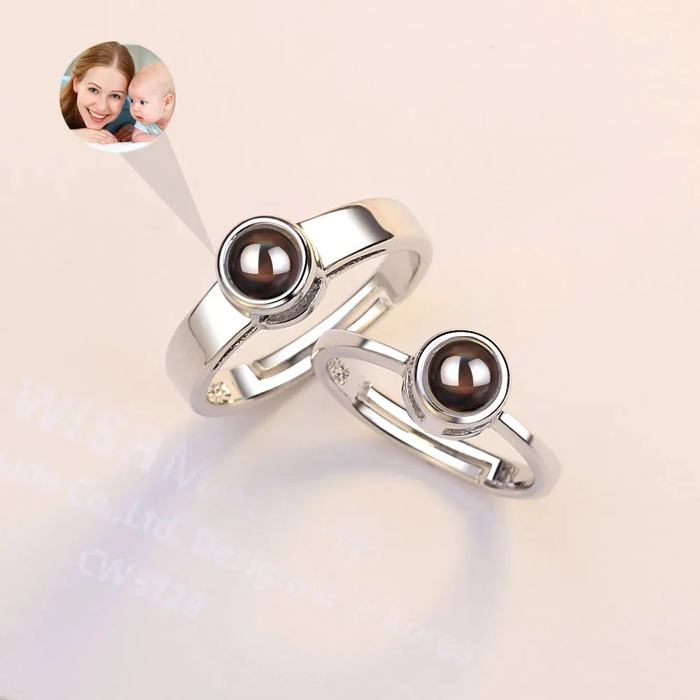 

Customized Photo Projection Stainless Steel Rings Adjustable Couple Ring For Anniversary Gift Valentine's Day Gifts 2Pcs/Set