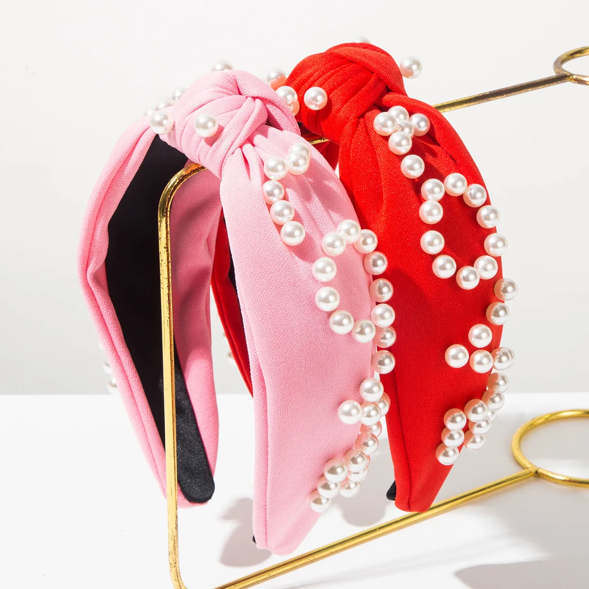 

Pink Valentine's Day Rhinestone Pearl Letter Hotfix LOVE Knot Headband Women's Hair Accessory