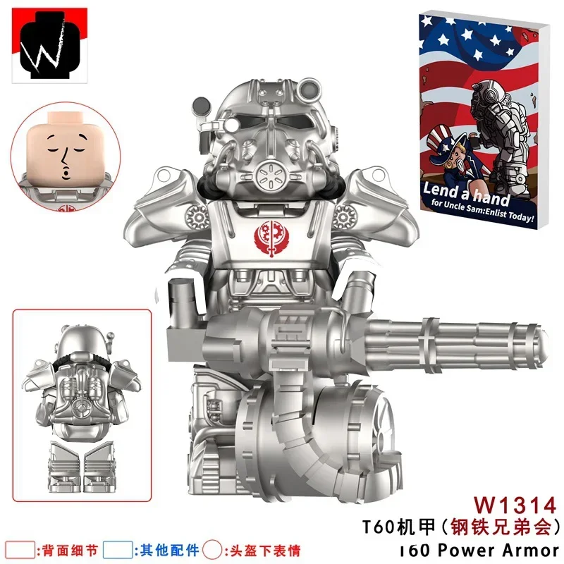 MOC Militär Bos Game T60 Power Armor Offiziere Soldaten Bausteine Anime Actionfiguren Ritter Roboter Bausteine Spielzeug