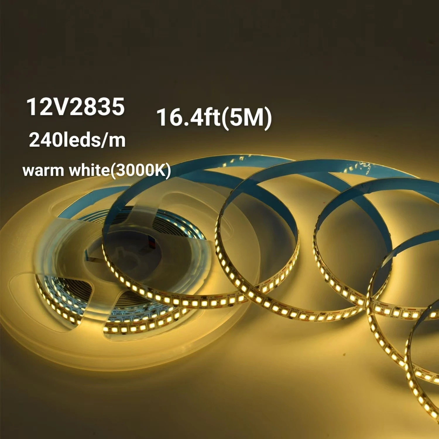 

Светодиодная лента 12 В, ширина 10 мм, 240 светодиодов/м, всего 1200 светодиодов, теплый белый ленточный светильник 3000 К, светильник под шкафом, 16, 4 фута (около 5 м) светодиодная лента 2835 светодиодная веревочная лента подходит для спальни, полков то