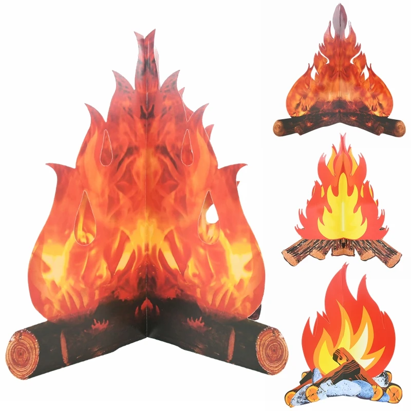 

3D Cardboard Campfire Centerpiece Artificial Fire Fake Flame Paper Halloween Decoration Flame Torch Xmas New Year Party Supplies