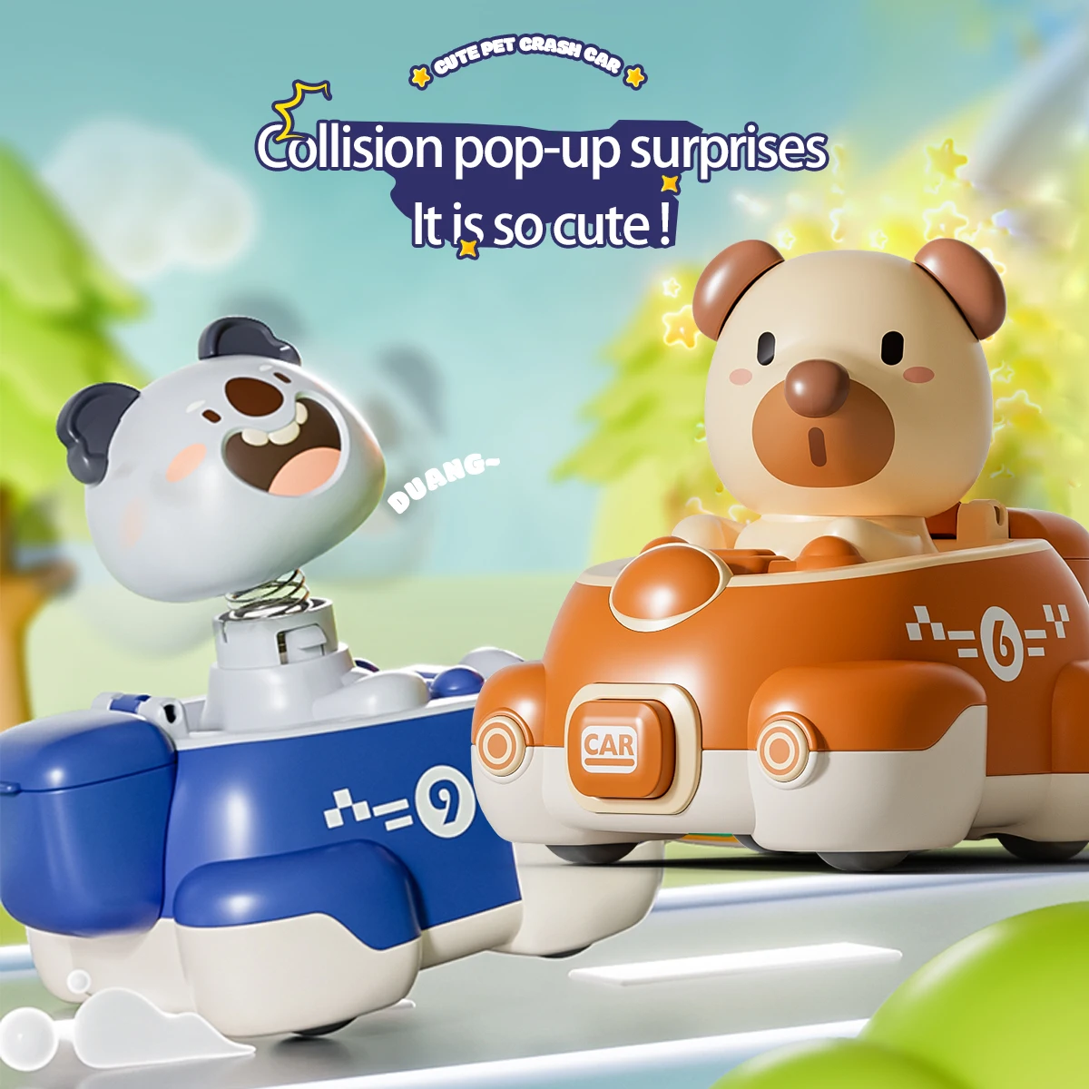 Children's inertia cute pet collision head bouncing cartoon animal car sliding toy