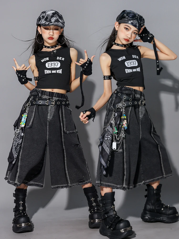 2025 kinder Modern Dance Kleidung Mädchen Hip Hop Leistung Kostüm Jazz Dance Crop Tops Baggy Hosen Straße Kleidung BL16751