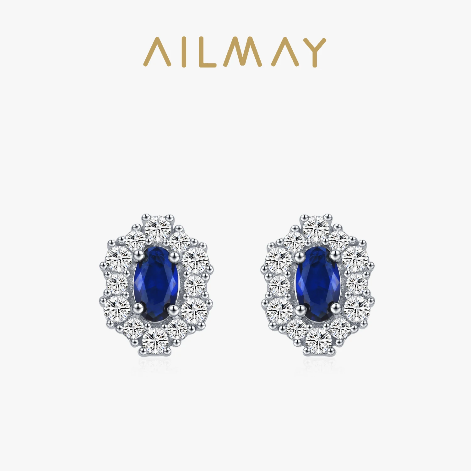 Ailmay Luxury 925 Sterling Silver Oval Blue Cubic Zircon Earrings For Women Wedding Party Jewelry New