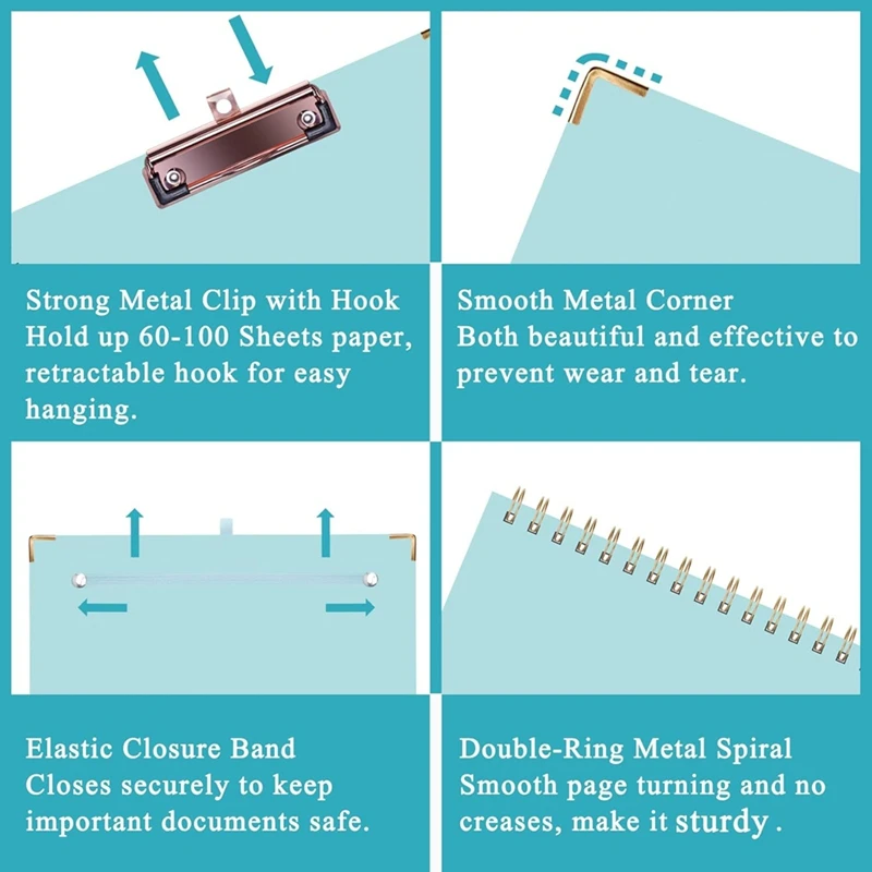 

Blue Foldable Spiral Clipboard with Storage Zipper Pouch,5 Plastic Folders with 10 Pockets, Refillable Lined Notepad-SPMI