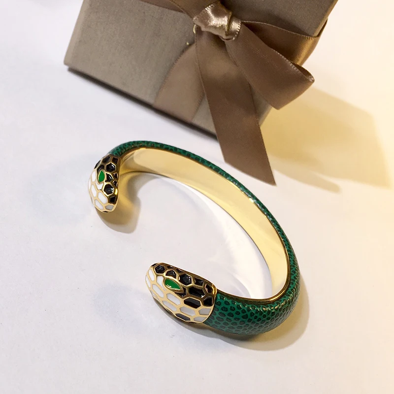 Classic Head and Tail Double Snake Head Colored Drip Glaze High-Grade Colorful Leather Couple Bracelet for Women Brand Jewelry