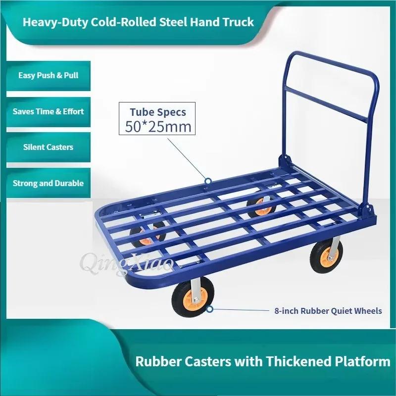 Four Wheel Silent Foldable Pull Cart Lightweight Flat Trolley For Household Daily Use And Construction Site Cargo Handling Work