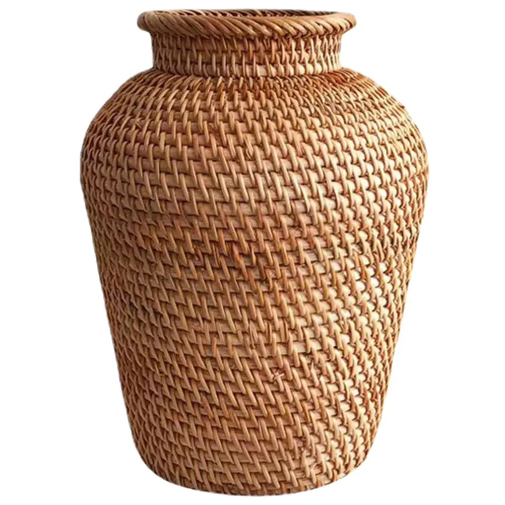 

Rattan Vase Woven Basket Straw Wicker Floral Holder Decorative Flower Dining Room Table Urn Plant