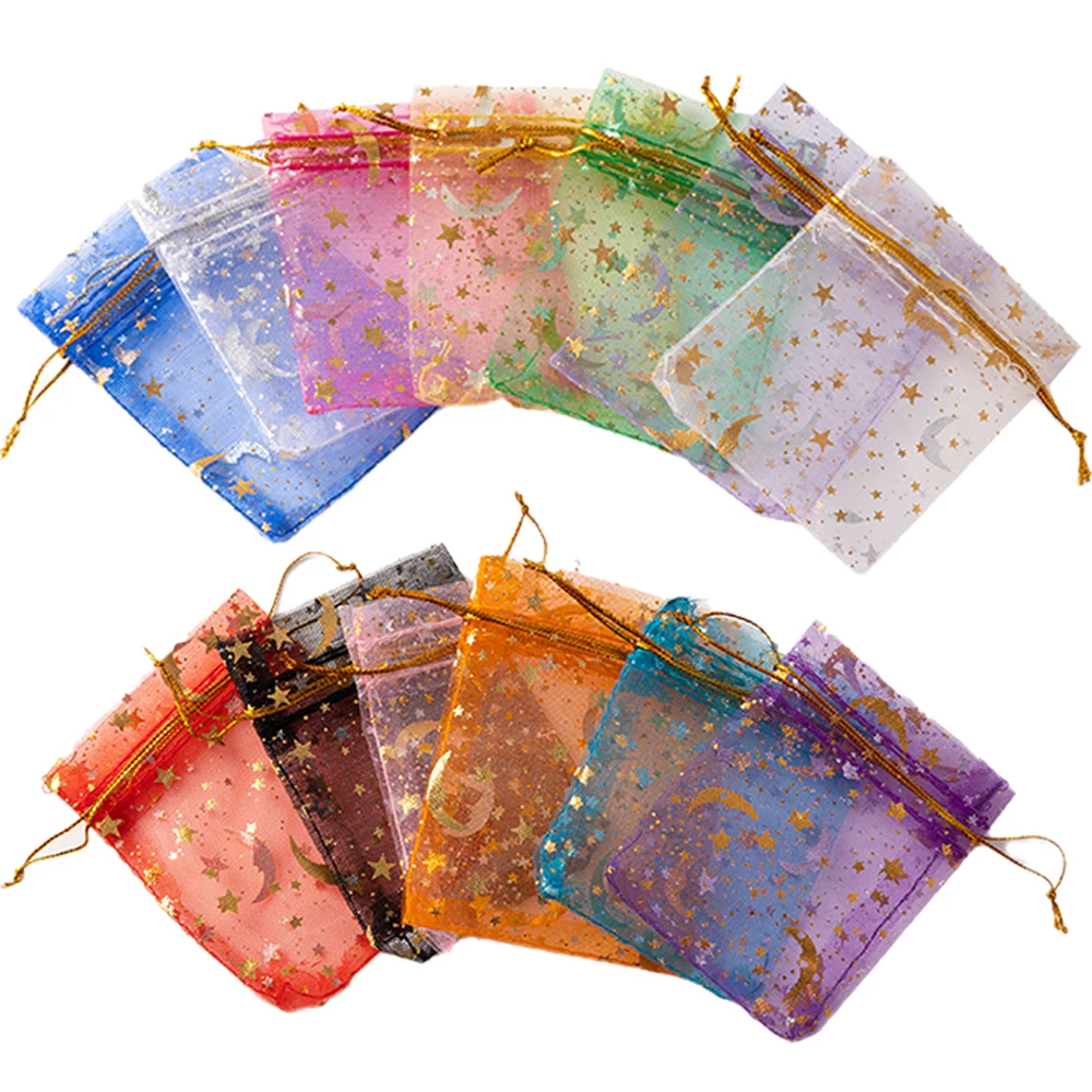 50/100/200Pcs Moon Star Organza Gift Bag Multicolor Jewelry Gifts Drawstring Pouches For Party Wedding Jewelry Packing Wholesal