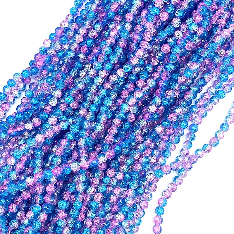 NEW 30pcs 8mm Colour Glass Crackle Beads Loose Spacer Beads for Jewelry Making Diy Handmade Bracelets Accessories