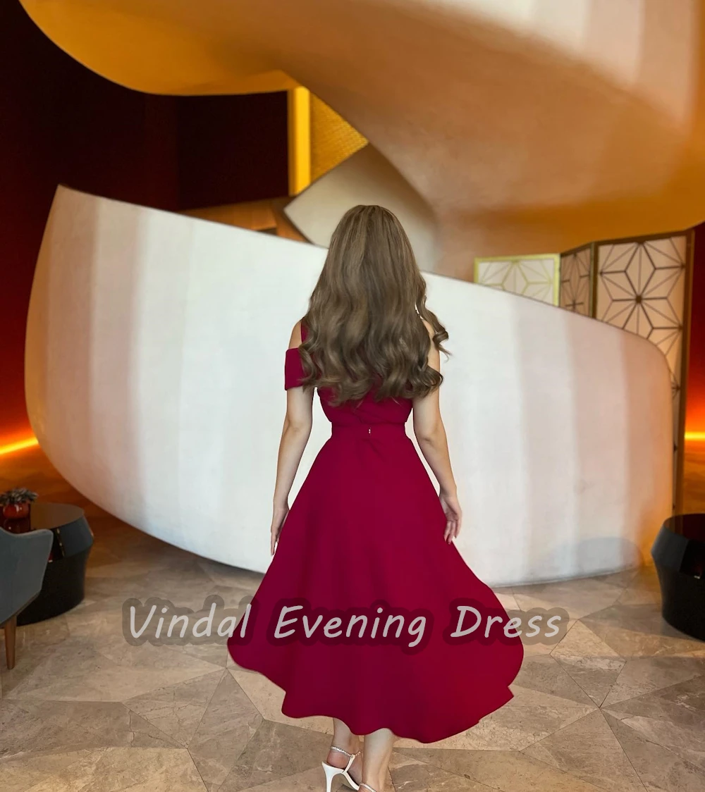 Vindal Crepe Knee length One Shoulder luxurious Sexy Ruffle A-Line Breast Padding Elegant Short Sleeves السعود For Woman 2024